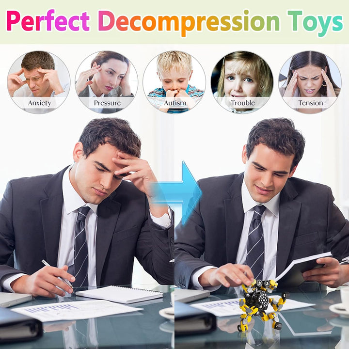 Nahaufnahme eines verformten Fidget Spinners, taktiles Anti-Stress-Spielzeug zur Förderung der Konzentration.