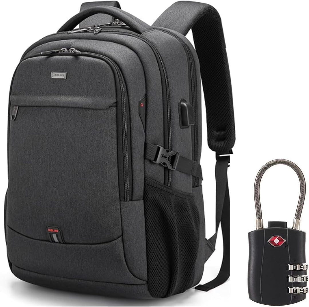 Unisex Reise-Laptoprucksack mit USB-Anschluss, wasserabweisend und organisiertem Stauraum.