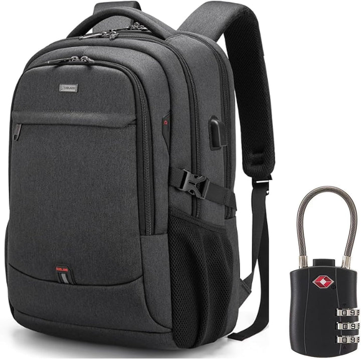 Unisex Reise-Laptoprucksack mit USB-Anschluss, wasserabweisend und organisiertem Stauraum.