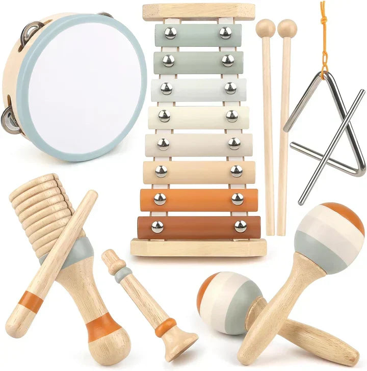 Pädagogisches Montessori Musikset für Kleinkinder. Holzspielzeug zur Entwicklung von Rhythmus & Kreativität.