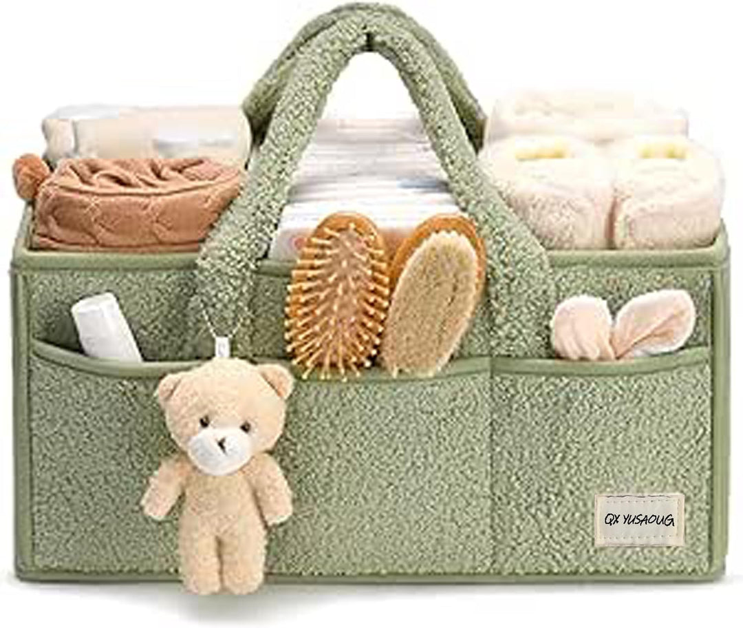 Multifunktionaler Plüsch Sherpa Organizer für Windeln & Babypflege, auch als Geschenk.