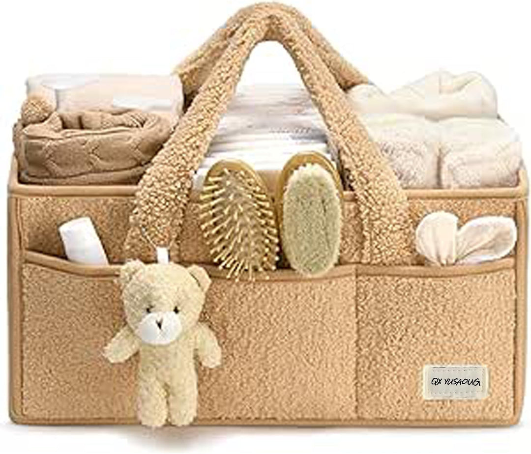 Elvoria Windel Caddy Organizer aus Plüsch Sherpa mit Fächern für Babypflege im Kinderzimmer.