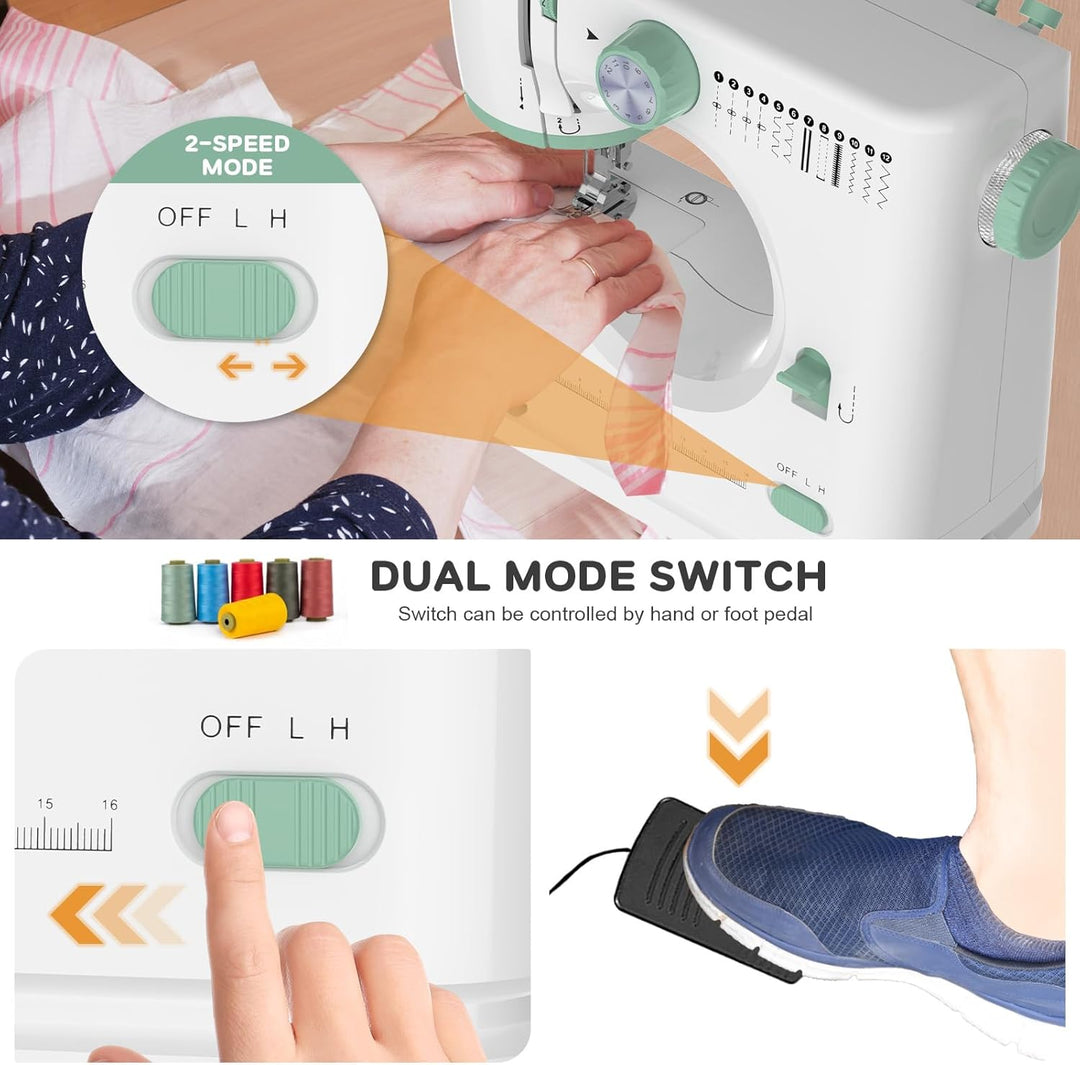 Weiße tragbare Nähmaschine mit abnehmbarem Erweiterungstisch, 12 Stiche für kreative Nähprojekte & DIY.