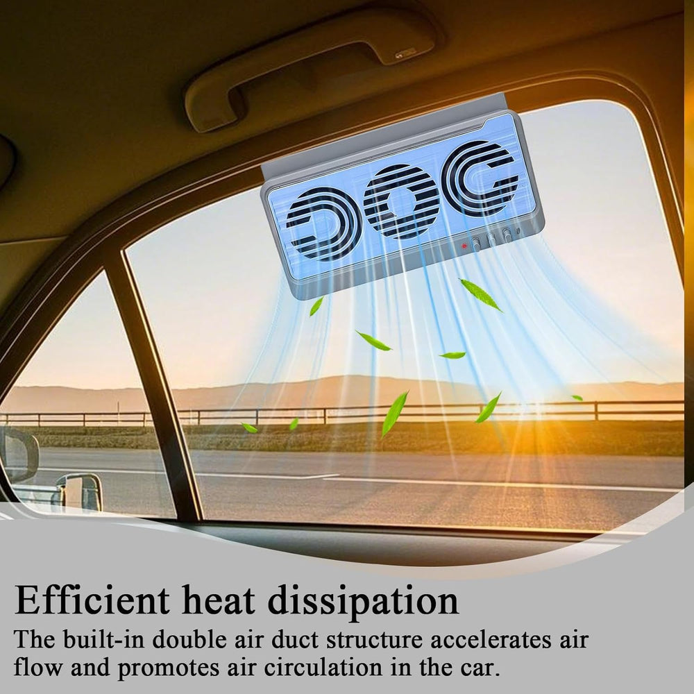 Effizienter Solar-Fensterlüfter mit zwei Belüftungskanälen, sorgt für konstante Frischluft im Auto.