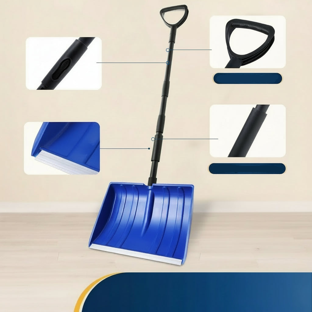 Effiziente Schneeschaufel, verstellbar und abnehmbar, perfekt für schnelle Schneeräumung. Robustes Gartenwerkzeug.