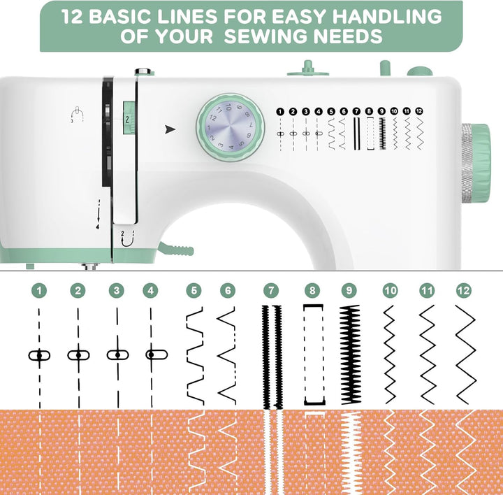 Anfängerfreundliche Nähmaschine mit 12 Stichoptionen, inklusive Erweiterungstisch, perfekt für Basteln & Nähen.