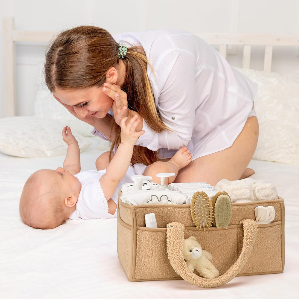 Weicher Elvoria Sherpa Aufbewahrungskorb für Babywindeln, Pflegeprodukte & Spielzeug.
