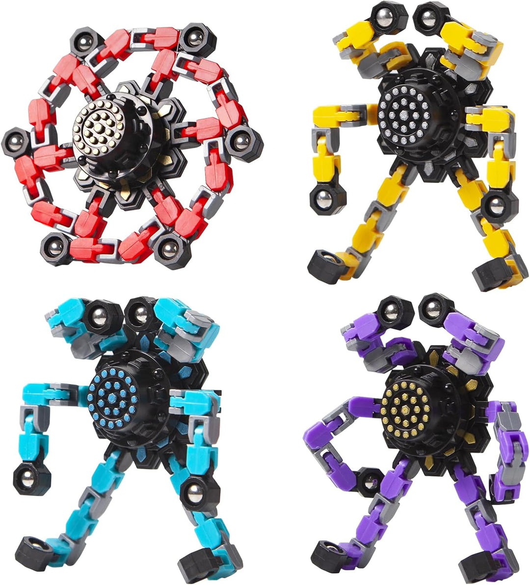 4er-Set verformbarer Anti-Stress-Fidget Spinner für Kinder & Erwachsene, ideal zur Konzentration & Stressabbau.
