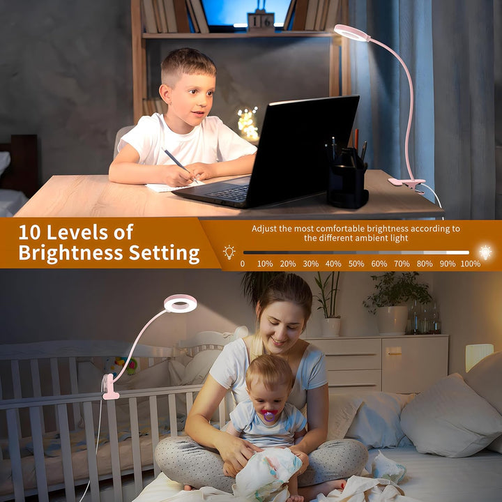 Platzsparende LED Klemmleuchte mit Schwanenhals. Dimmbar, 3 Farbtemperaturen, perfekt für kleine Tische.