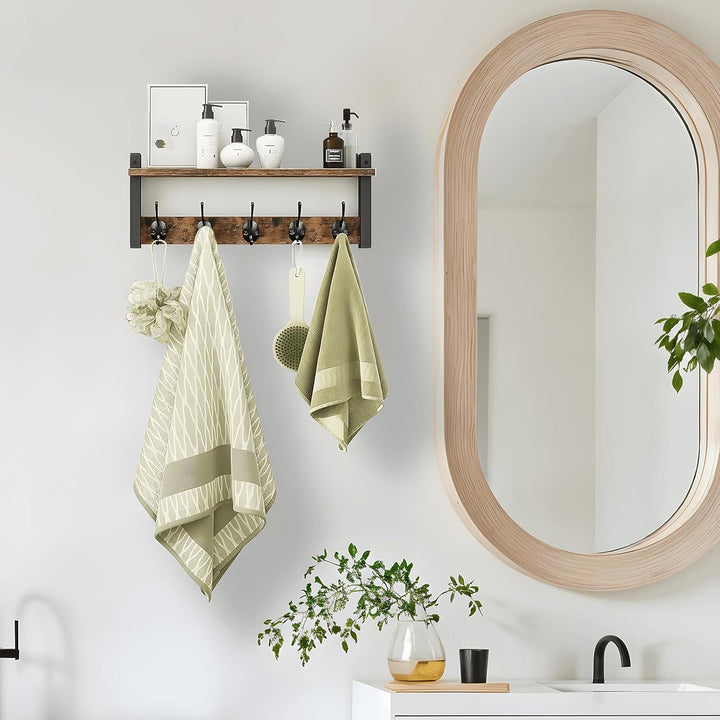 Dekoratives Flurmöbel: Wandgarderobe mit Regal und 5 Haken in rustikalem Stil für maximale Organisation.