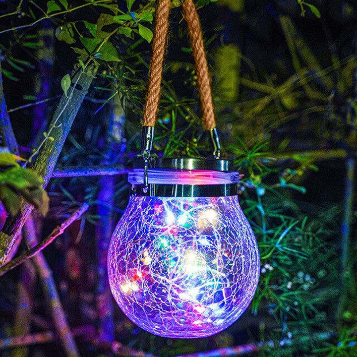 Wetterfeste Solar Weckpotlampe für Terrasse & Balkon. Dekoleuchte mit Rissglas-Effekt.
