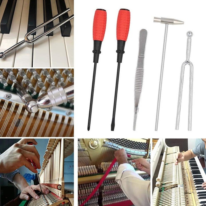 Praktisches Klavier-Wartungsset mit 16 Teilen und Schutzhülle für optimale Pflege und Stimmung von Klavieren.