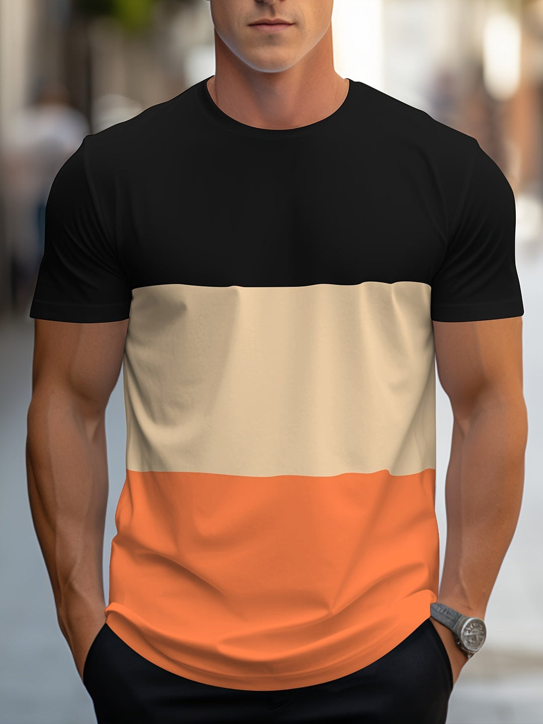 Stylisches Herren Freizeit Shirt mit Colorblock Muster, perfekt für Alltag & Streetwear.