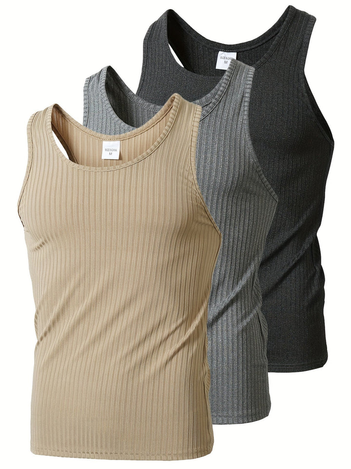 Vielseitiges Herren Ripp Tanktop 3er Pack. Perfektes Sport Tanktop & Basic Shirt für Männer.