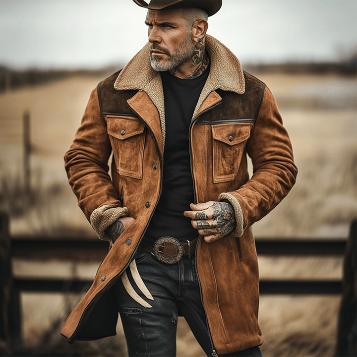 Robuster Herren Wintermantel. Warmer Langmantel mit eleganter Knopfleiste & kontrastierendem Kragen.
