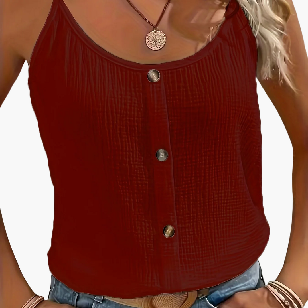 Trendiges Spaghettiträger Top mit Knopfleiste. Für den entspannten Sommer-Look.