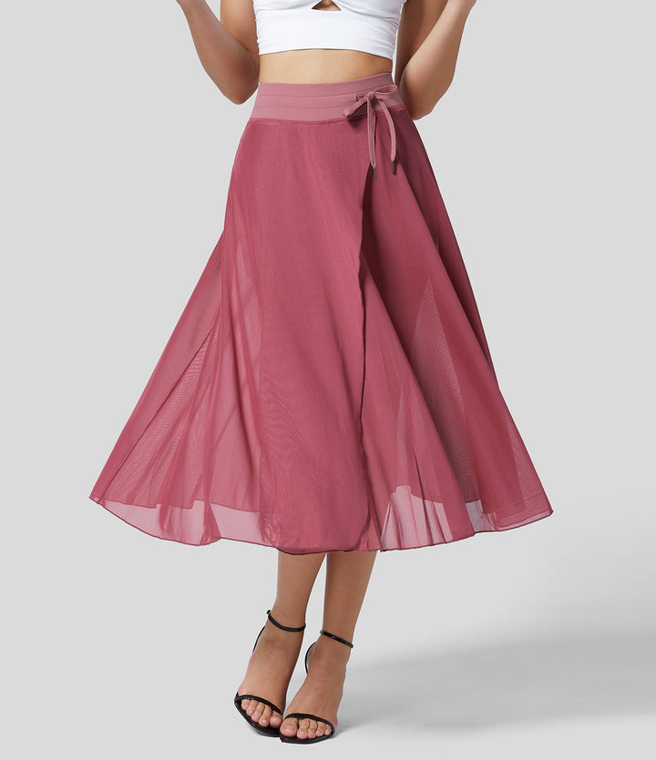 Eleganter schwarzer Damen Midi-Rock im Lagen-Look, mit elastischem Bund für Komfort.