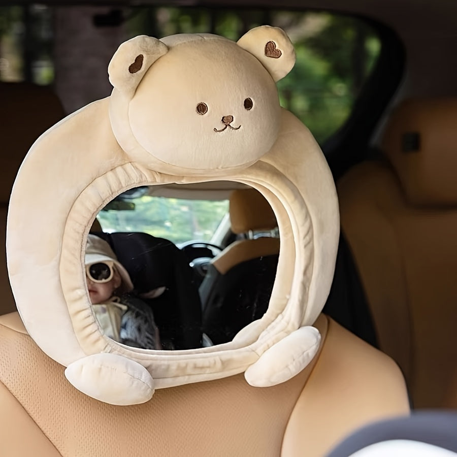 Sicherer Baby Rücksitzspiegel mit Bärenmotiv für Eltern. Beruhigender Blick auf Ihr Kind während der Autofahrt.