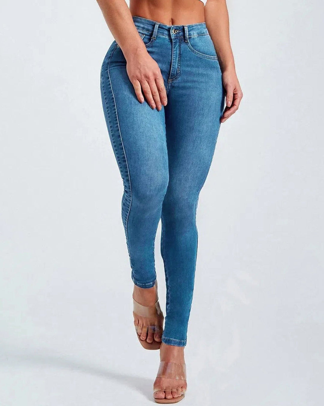 Damen Skinny Jeans High Waist mit Destroyed-Effekten, figurbetonter Stretch-Fit. Ideal für Freizeit & Alltag.