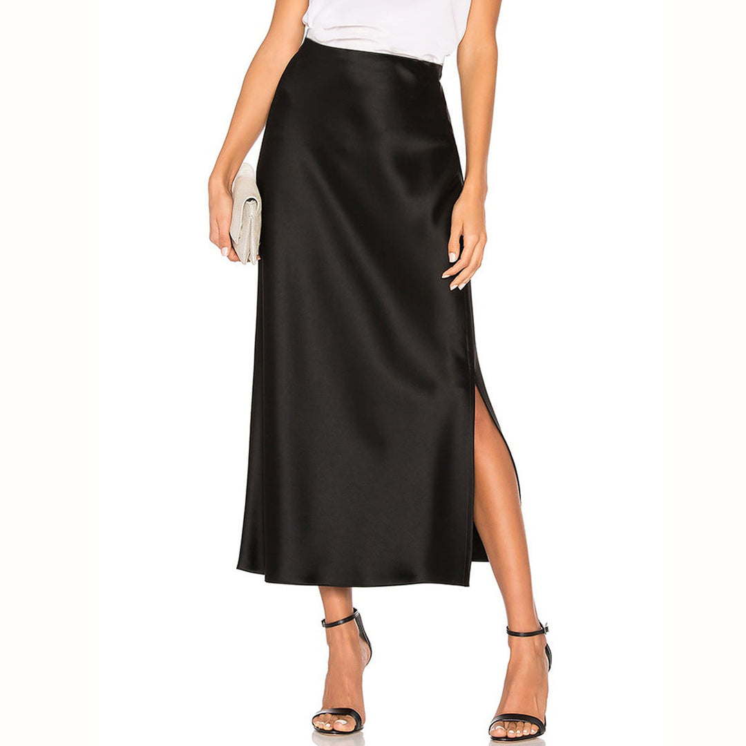 Zeitloser Damen Midirock mit hohem Bund, eleganter Schlitz. Bequem & stilvoll, ideal für modische und vielseitige Looks.