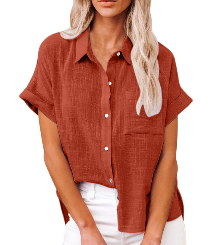 Komfortable Damen Sommerbluse kurzarm mit Knopfleiste, locker geschnitten, ein vielseitiges Oberteil.