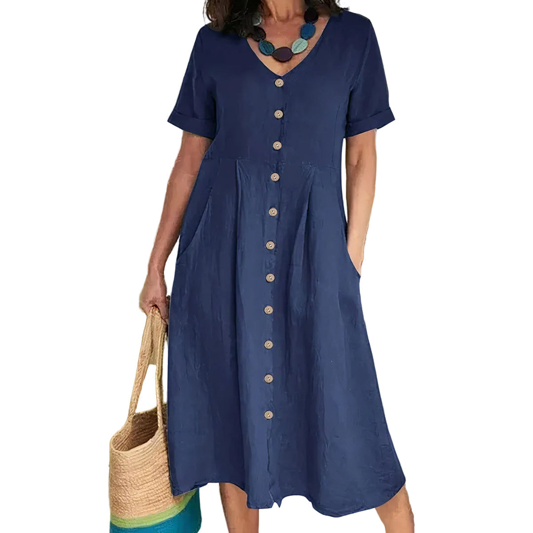 Knielanges Damen-Sommerkleid, entspannte Passform, perfekt für Freizeit und Alltag.