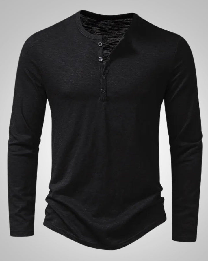 Klassisches beiges Herren Slim Fit Henleyshirt mit Knopfleiste, ideal für Freizeit & Business Casual.
