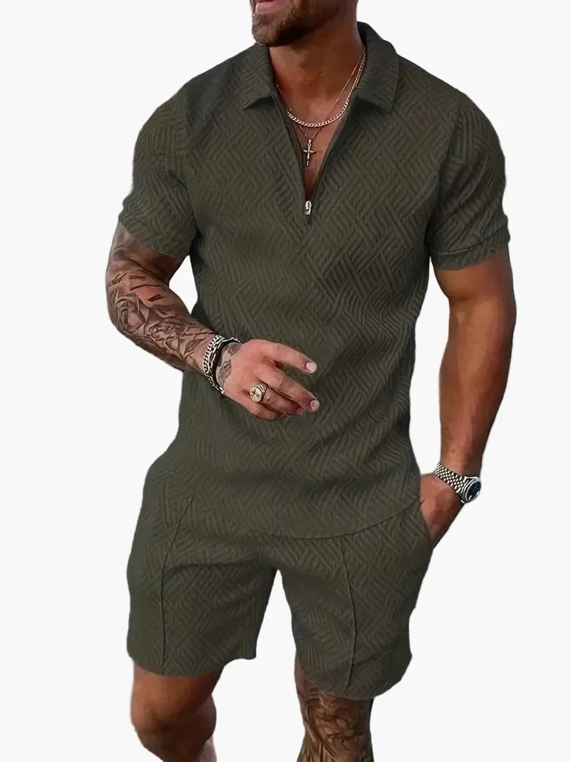 Lässiges Herren Poloshirt-Shorts Set, ideal für Urlaub & Freizeit, bequemer Zweiteiler, stilvolle Sommermode.