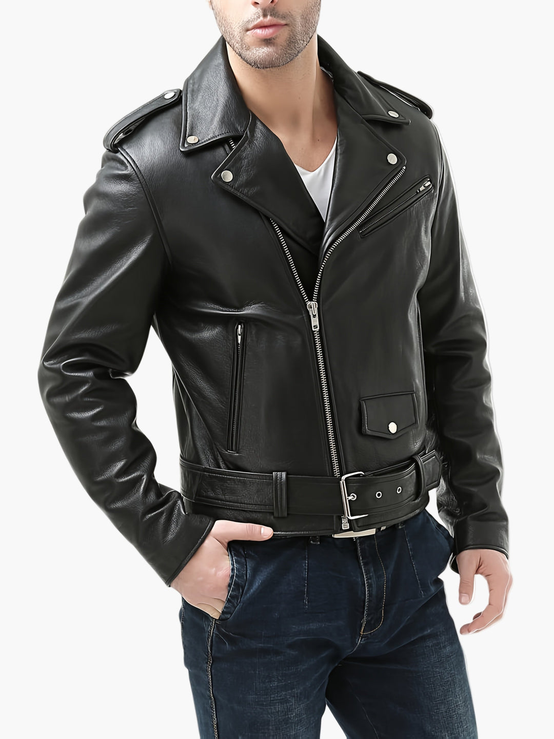 Modische Herren Lederlook Bikerjacke, Vintage Stil, Schwarz, perfekt für Motorradfahrten & Alltag.
