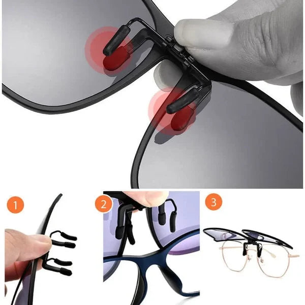 Polarisierte Clip-on Sonnenbrille reduziert Blendung für klare Sicht beim Autofahren & Sport.