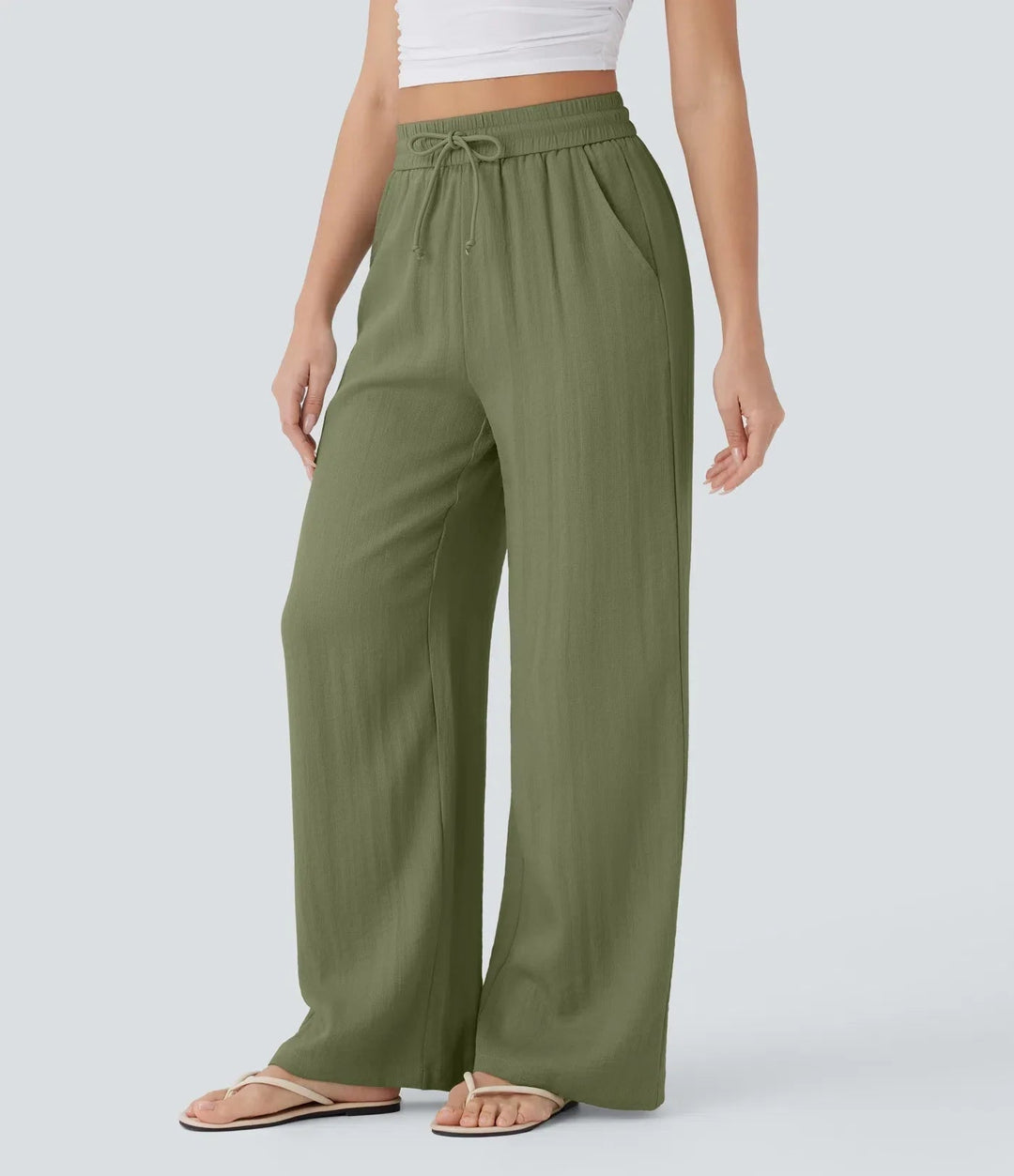 Bequeme elegante Damenhose weites Bein. Sommerhose mit Kordelzug. Perfekt für Urlaub & Alltag.