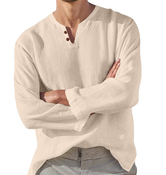 Herren Langarm V-Ausschnitt Hemd für Freizeit & Alltag. Stilvolles, bequemes Casual-Hemd für Frühling & Herbst.