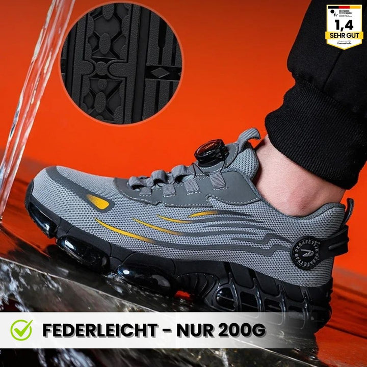 Textur der Herren Arbeitsschuhe, strapazierfähiges Material für extreme Bedingungen & langlebigen Schutz.