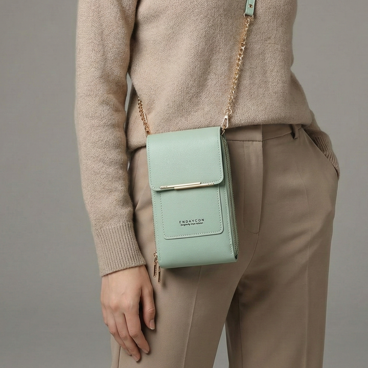 Moderne Damentasche, PU-Leder, als Schultertasche oder Crossbody tragbar, mit Touchscreen-Fach.