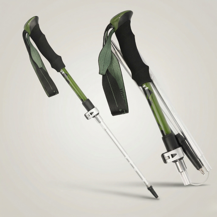 Detailaufnahme des Griffs von faltbaren Nordic Walking Stöcken, ergonomisch & rutschfest.