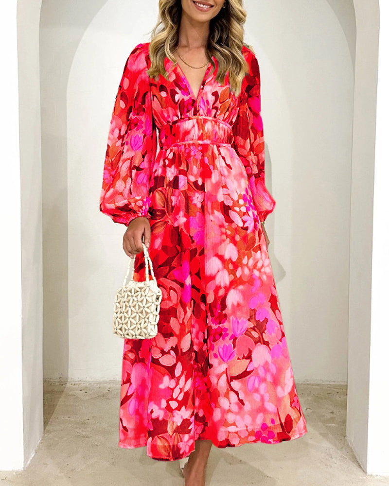 Festliches Damen Blumenkleid, elegant und schick, mit wunderschönem floralem Muster für Frühling und Sommer.
