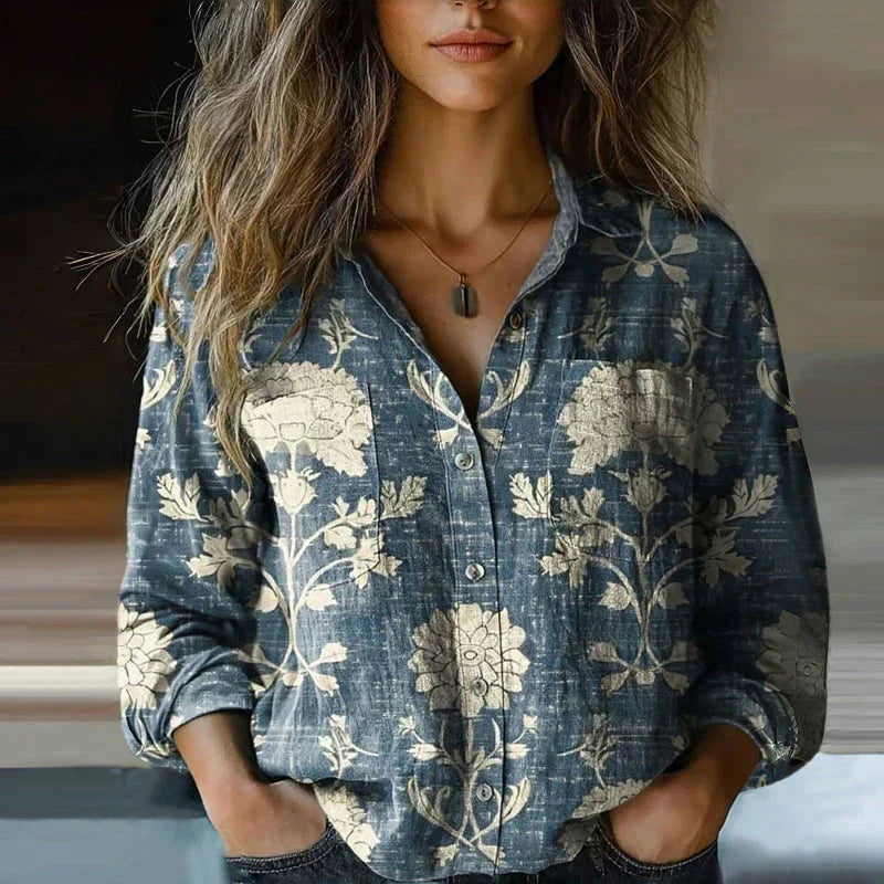 Modische Damen Vintage Bluse, locker geschnittenes Oberteil, perfekt für lässige Eleganz und den Büro-Look.