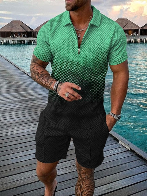 Stylisches Herren Kurzarm Set: T-Shirt und Shorts, atmungsaktiv und ideal für warme Sommertage.