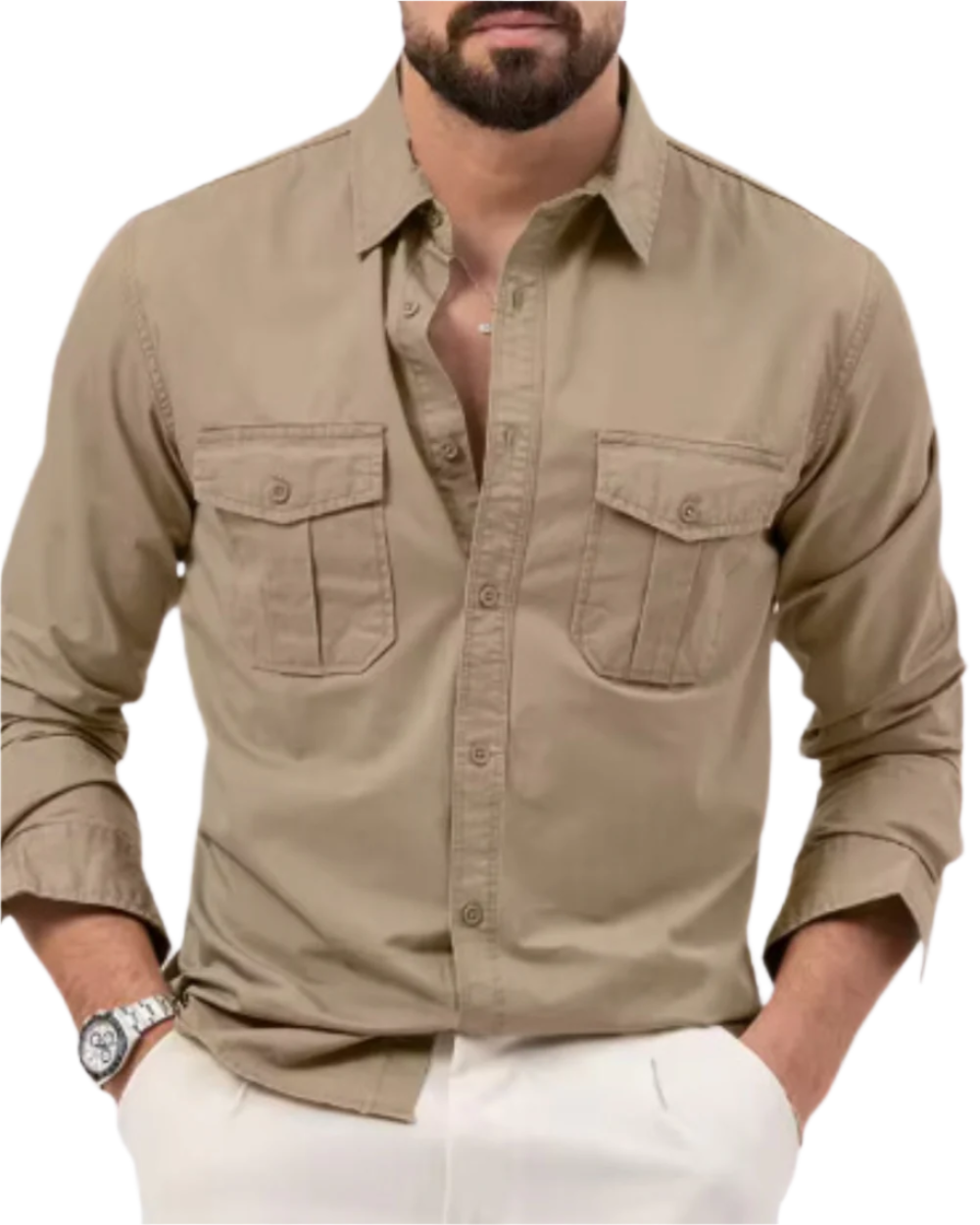 Modernes Herren Cargo-Hemd, kurzärmlig, mit praktischen Utility-Taschen, perfekt für Freizeit & Outdoor-Abenteuer.
