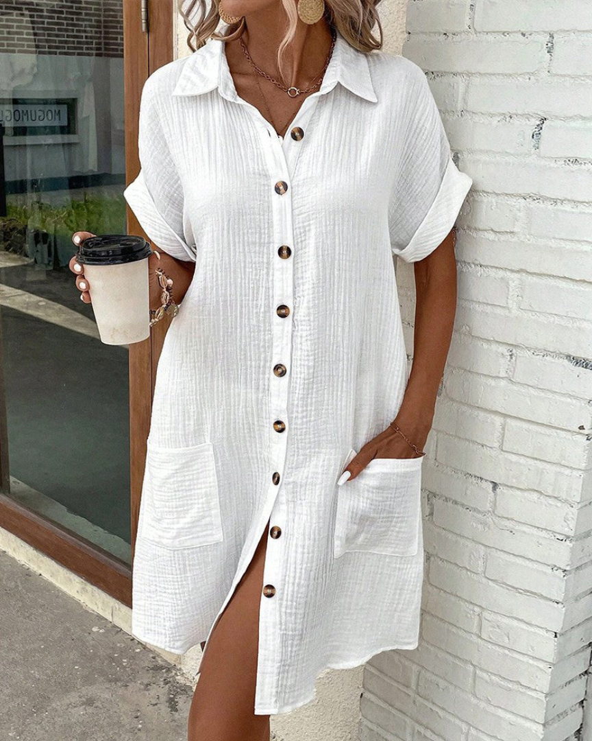 Elegantes Damen Hemdkleid mit stilvoller Knopfleiste und Kragen, ideal für Business & Freizeit.