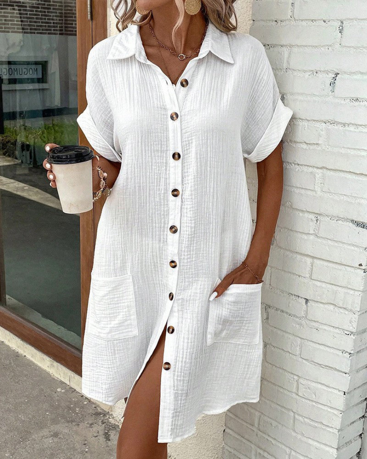 Elegantes Damen Hemdkleid mit stilvoller Knopfleiste und Kragen, ideal für Business & Freizeit.