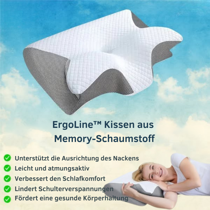 ErgoPillow Nackenkissen: Orthopädisch geformter Memory Schaum für stabilen Halt und Schmerzlinderung im Schlaf.