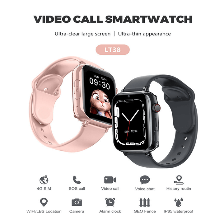 Frontansicht einer robusten Kinder-Smartwatch in Rot, mit 4G-Videotelefonie und GPS-Tracker.
