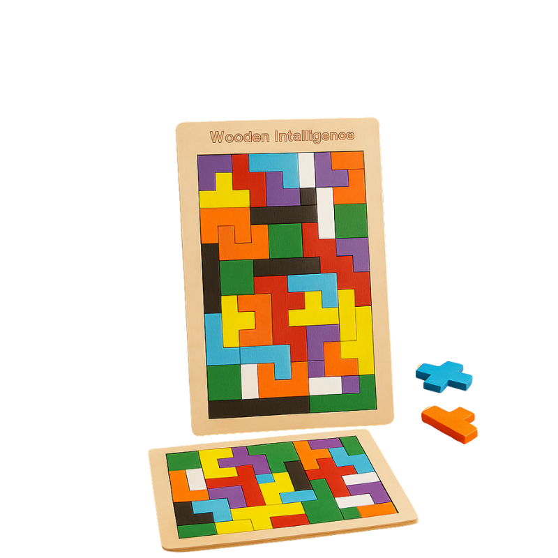 3D Tangram Holzpuzzle für Kinder. Buntes Lernspielzeug zur Förderung von Logik und Feinmotorik.