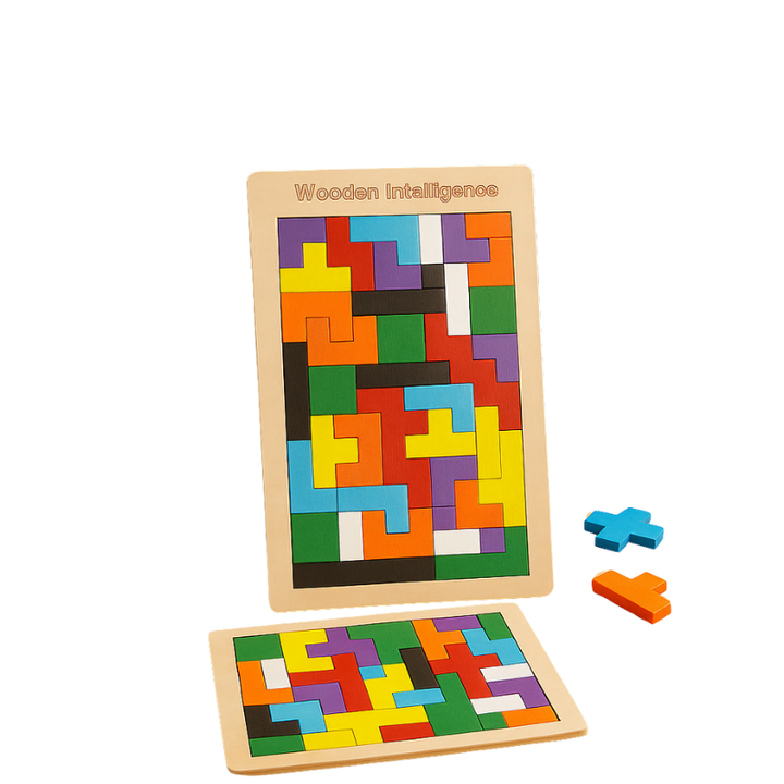 3D Tangram Holzpuzzle für Kinder. Buntes Lernspielzeug zur Förderung von Logik und Feinmotorik.