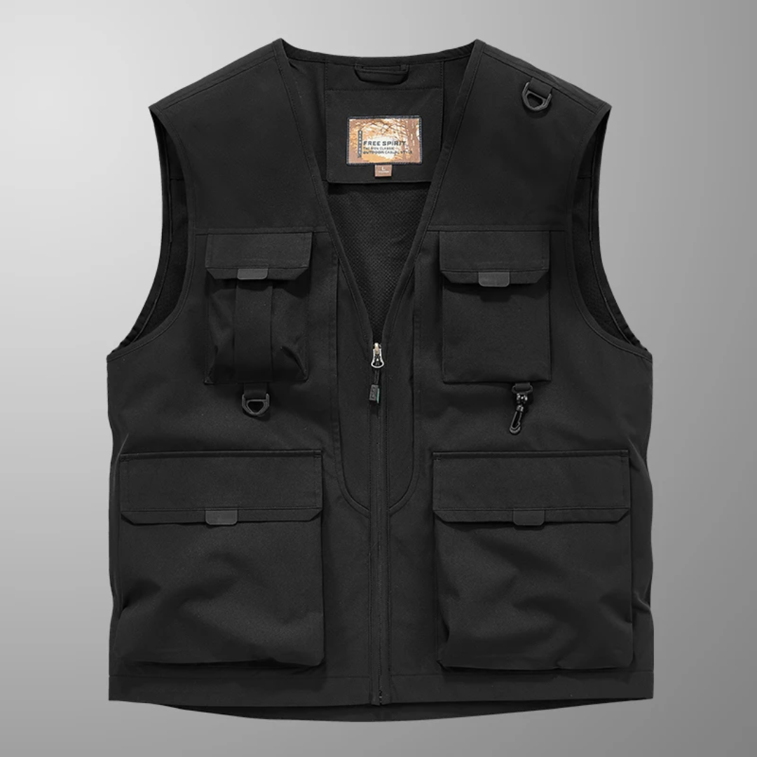 Robuste Herren Frachtweste mit zahlreichen Fächern, ideal für Outdoor, Reise & täglichen Gebrauch.