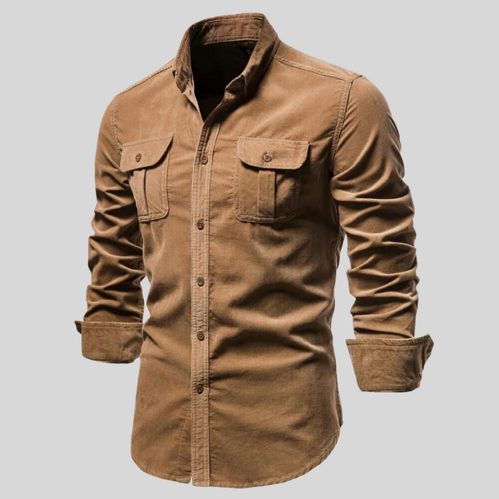 Klassisches Herren Langarm Cord Knopfhemd, ideal für Herbst & Winter. Stylische Herrenmode.