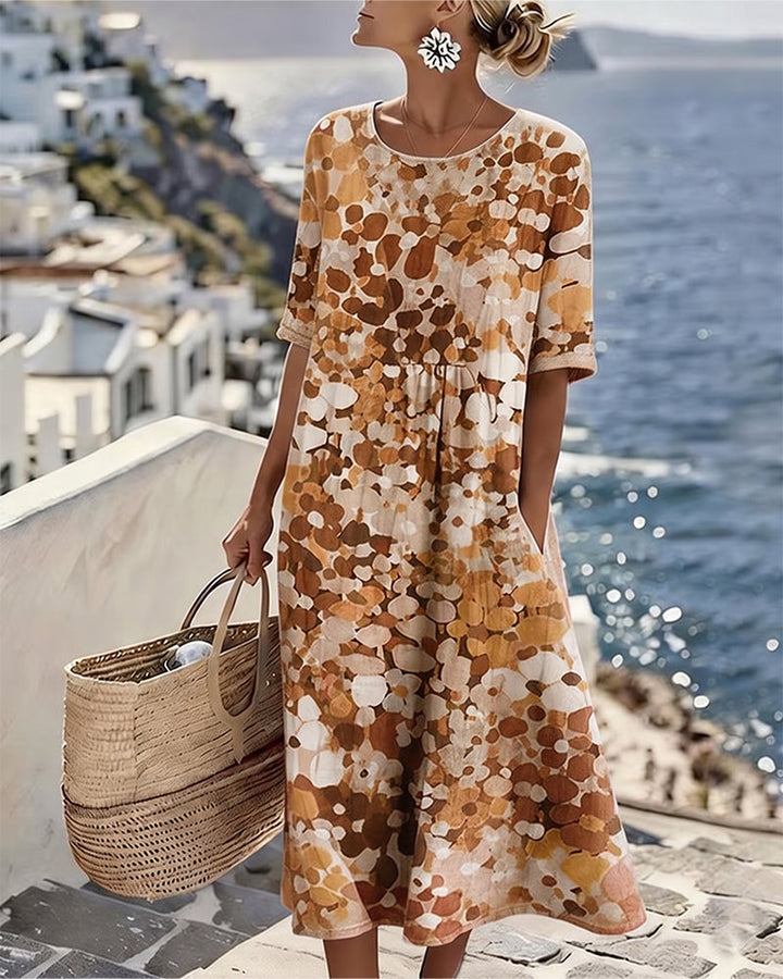 Farbenfrohes Damen Midikleid mit elegantem Blumenprint, ideal für Freizeit & festliche Anlässe.