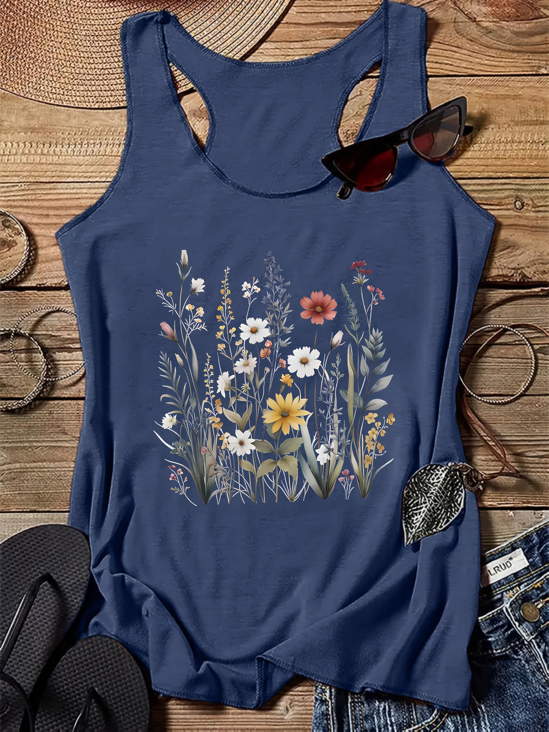 Lässiges Damen Tanktop für den Sommerurlaub, verziert mit einem wunderschönen Wildblumen-Design.