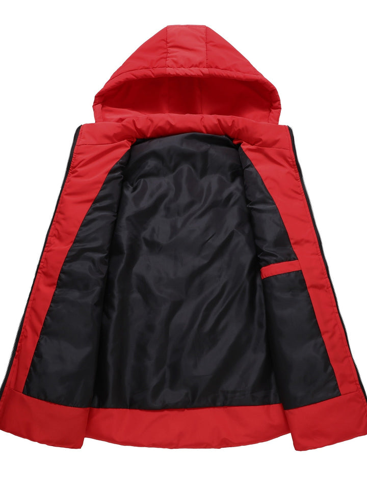 Komfortable Herren Steppweste mit Kapuze in Rot, ideal für Herbst- & Wintermode. Warm & leicht.